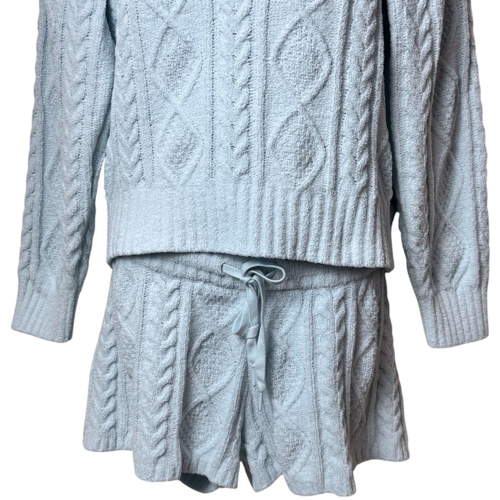 PJ Salvage Light Blue Cable Knit V-Neck Sweater & Shorts Lounge Set - Picture 4 of 13
